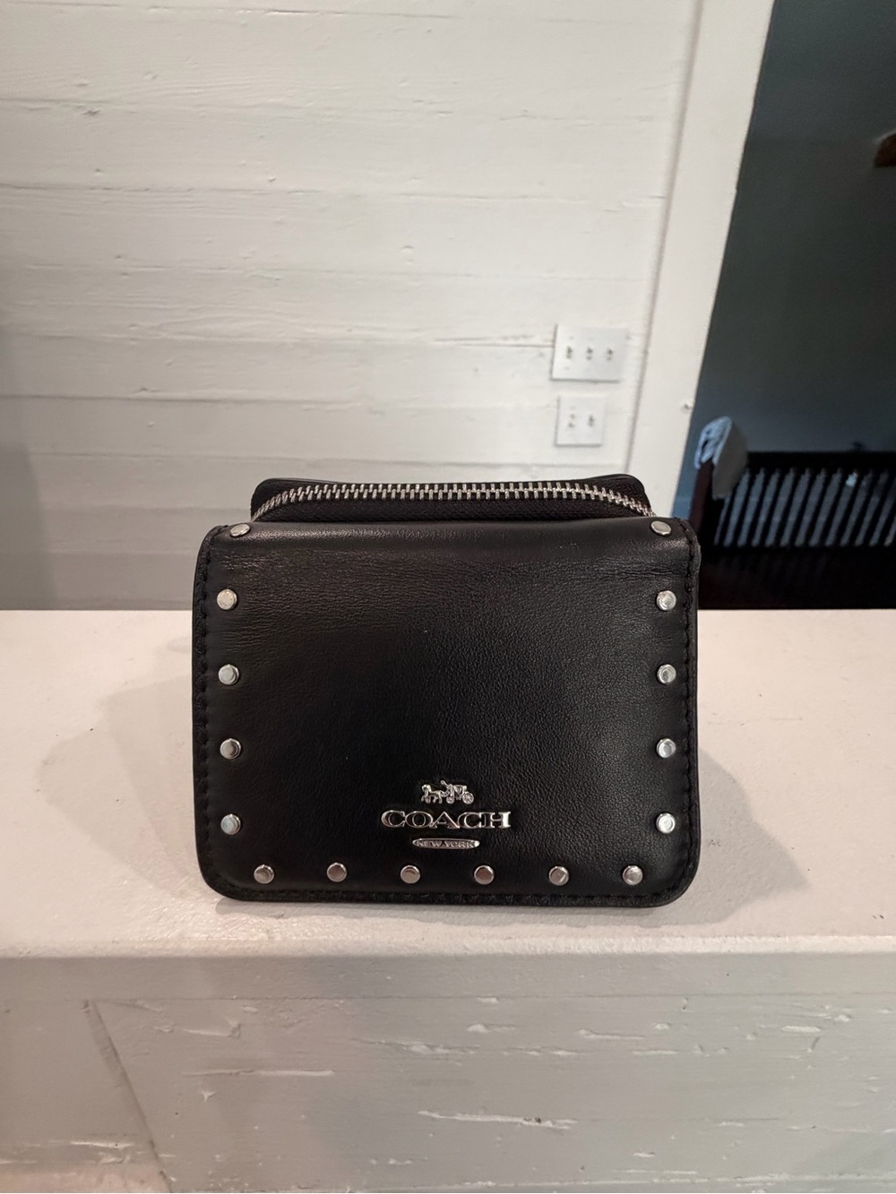 Coach Black Leather Zip Wallet with Silver Stud Detailing - Picture 4 of 5